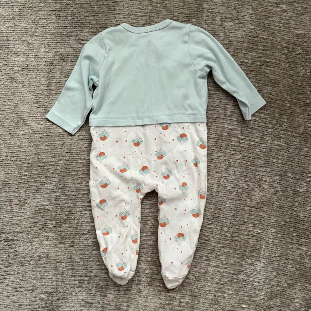 Biorganic Princess Ice Cream Footed Romper 9-12M 74cm Mint Ecru‎ Organic Cotton